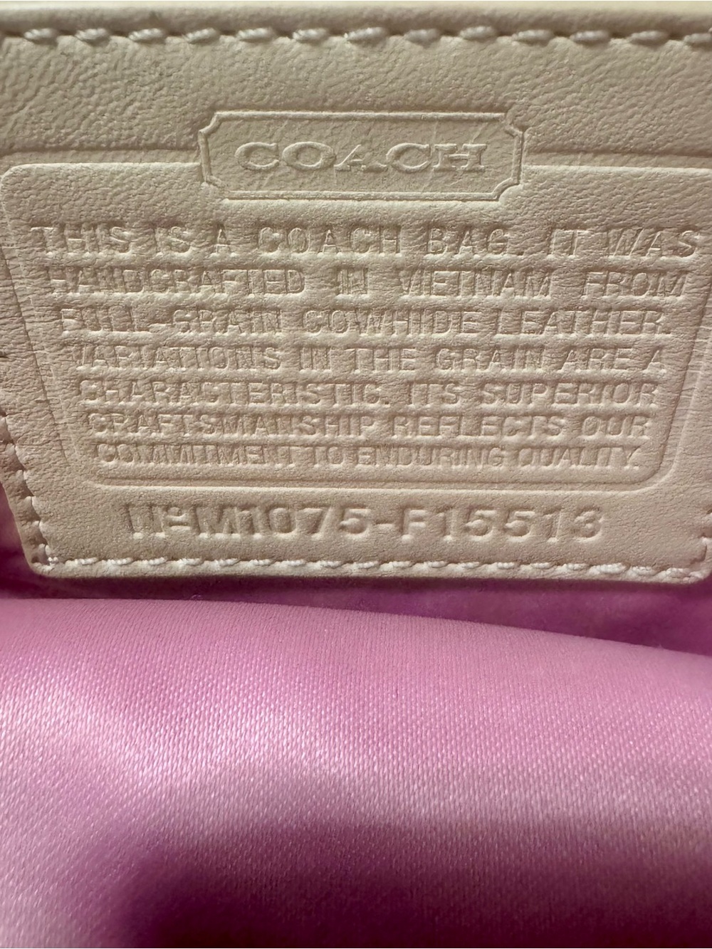 Coach Beige Leather Pleated Tote with silk pink inside - Picture 2 of 6